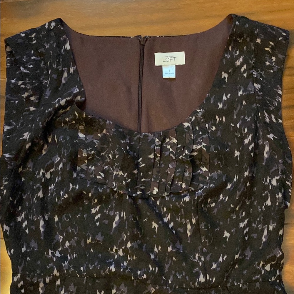 Ann Taylor LOFT Black/WhitePurple Patterned Dress sz 8 euc